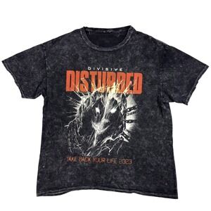 Disturbed Divisive 2023 T-Shirt Mens Size S Acid Wash Graphic Band‎ Tee Grunge